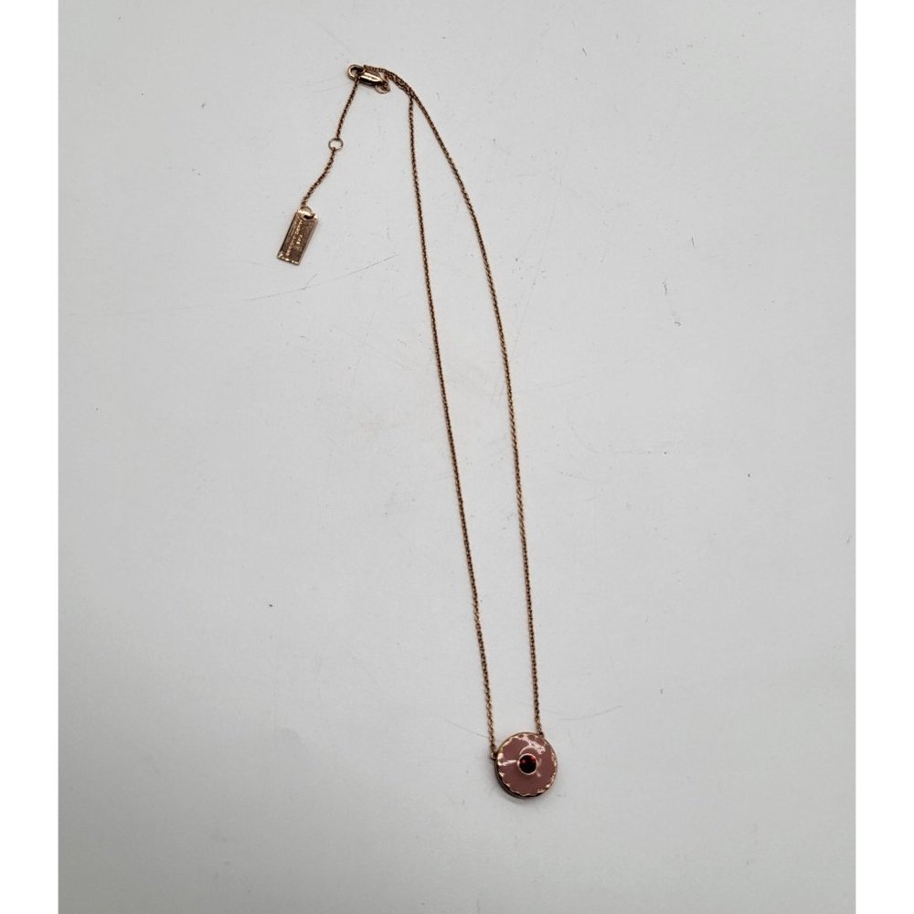 The Marc Jacobs Medallion Pendant Necklace Pink Red Rose Gold Tone - Picture 3 of 7